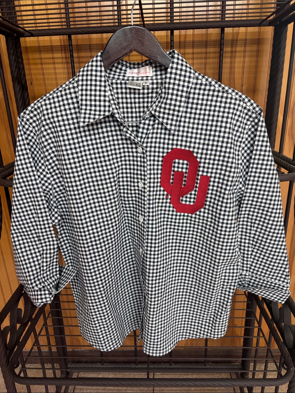 Casey Coleman VTG 90s Oklahoma Sooners Black & White Gingham Button-Up Shirt. M